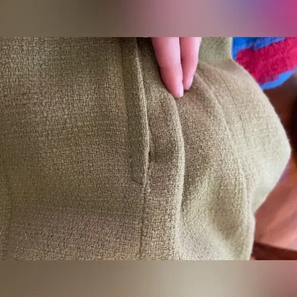 50s Vintage Green Knit Wiggle Dress with Fur Cuffs - Picture 8 of 10